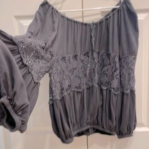 FP balloon sleeve top, dark grey. EUC